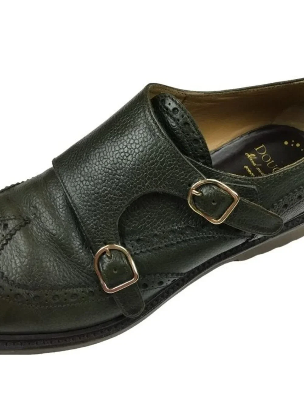 Doucal’s Brougue Double Monk Strap WingTip Dress Shoe Pebbled Leather Size 11